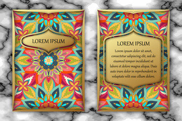 Invitation or greeting card design template. Vintage decorative elements with mandala, delicate floral pattern.