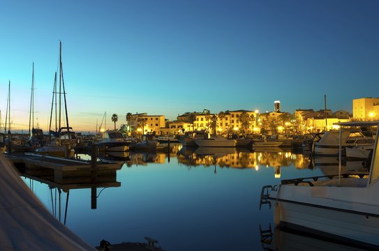 night image of the port of Portoscuso , sardinia