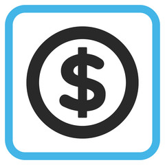 Finance blue and gray vector icon. Image style is a flat pictograph symbol inside a rounded square frame on a white background.