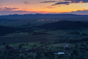 Landscape at sunset from Risco. Sierra de Fuentes. Spain.