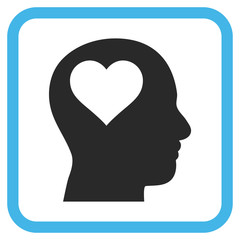 Lover Head blue and gray vector icon. Image style is a flat pictograph symbol inside a rounded square frame on a white background.