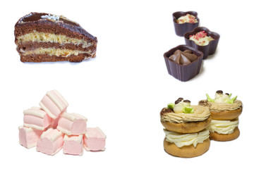 sweets set(marshmallow,cakes and candys) on a white background