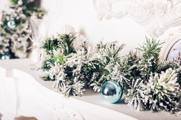 Christmas decoration with fir branches and xmas balls
