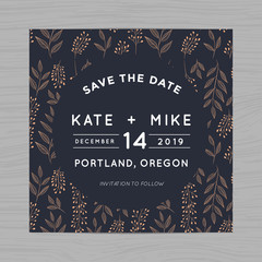 Save the date wedding invitation card template with flower floral background. Vector illustration.
