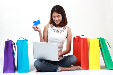 Business, beautiful woman with shopping bags, sale and business