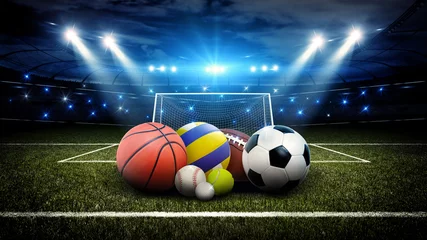 Photo sur Plexiglas Sports de balle All sports balls in stadium 3d