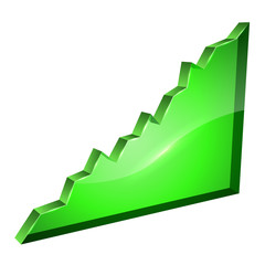 3D ascending green glass graph vector template.