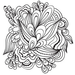 Hand drawn artistic ethnic ornamental patterned floral frame in doodle style,adult coloring pages,tattoo.