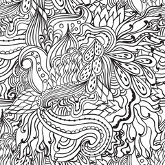 Coloring pages for adults.Decorative hand drawn doodle nature ornamental curl vector sketchy seamless pattern.