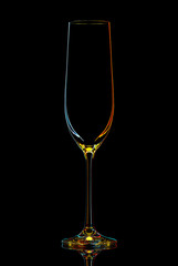 Silhouette of colorful champagne glass with clipping path on black background.