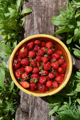 organic strawberries in a bucket