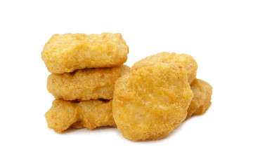 Fried chicken nuggets isolated on white background