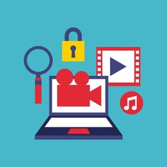 laptop computer with social media icon vector illustration design