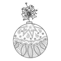 Christmas ball. Decorative balls with a beautiful pattern. Hands sketch doodle element. Printing on T-shirts, banners, posters, cover. Coloring page book for adults and children.