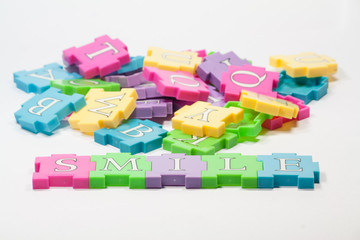 Colorful puzzle pieces.
Colorful puzzle pieces on a white background.