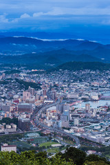 Sasebo downtown skyline at night, Nagasaki, Japan.
