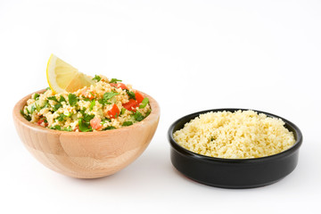 Tabbouleh salad with couscous and vegetables isolated

