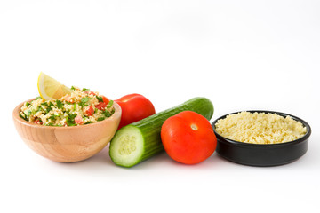 Tabbouleh salad with couscous and vegetables isolated

