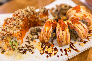 Dragon rolls - sushi closeup.