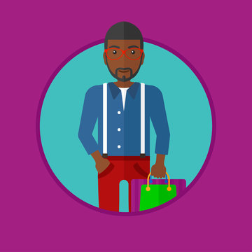 Man with shopping bags vector illustration.
