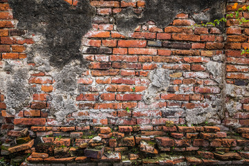 Ancient brick wall in Ayudhaya temple, Thailand.