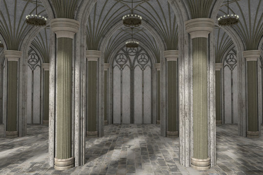 Gorgeous view of gothic hall interior 3d CG illustration