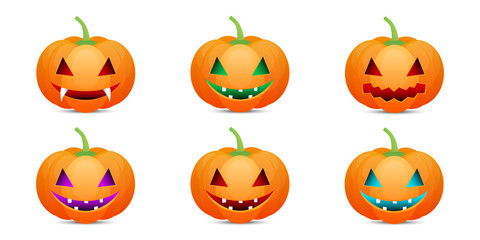 Jack O Lantern emoji. Halloween emoticons in a set
