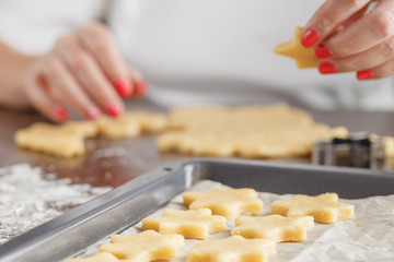 Assorted Christmas biscuits. Homemade cookies and cookie cutter.