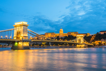 Buda Castle and Chain Bridge at night, Budapest, Hungary