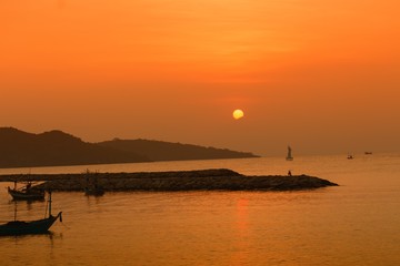 sunrise at sea. variety of colors and hues of the rising sun