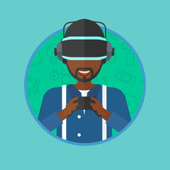 Man wearing virtual reality headset.