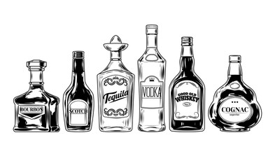 Vector set of bottles for alcohol