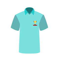 Blue T-shirt with the image of the cup for first place. Vector I