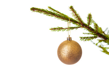 Decoration bauble on decorated Christmas tree iso