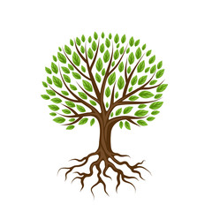 Naklejka premium Streszczenie stylizowane drzewo z korzeniami i liśćmi. Naturalna ilustracja