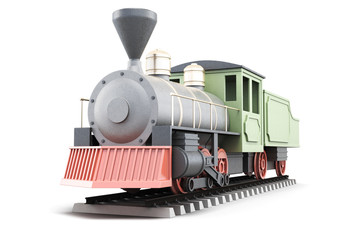 Model of old steam locomotive isolated on white background. 3d r