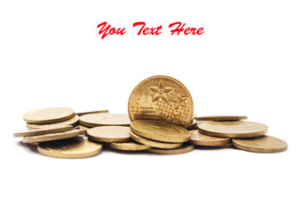 Old golden coins stack isolated