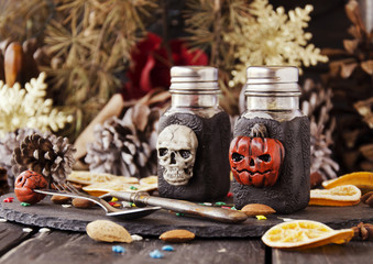 decorative pumpkin for Halloween with dried flowers