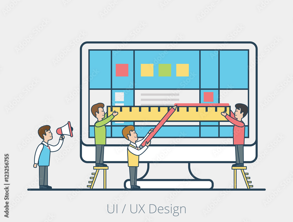 Wall mural linear flat people team block monitor interface screen vector