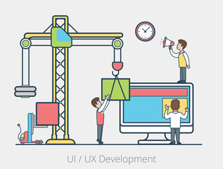 Linear Flat people team block monitor interface screen vector