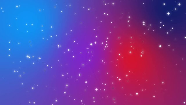 Sparkly white light particles moving across a red purple blue gradient background imitating night sky full of stars.