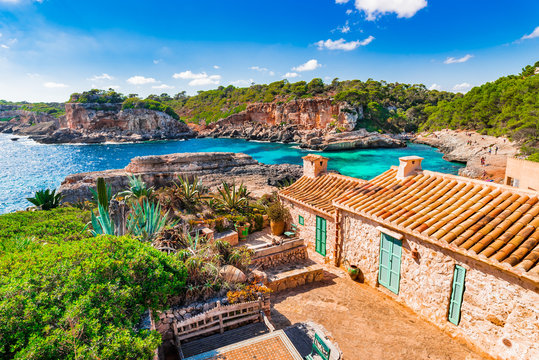 Idyllic view to the seaside bay of Cala s&rsquo;Almunia Majorca Spain 