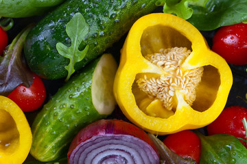  ripe vegetables with arugula and  spinach