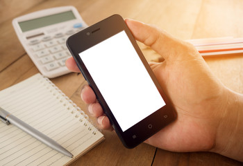 Hand man holding smart phone mobile