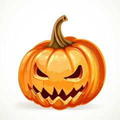 Halloween pumpkin with carved grin isolated on white background