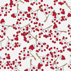 Seamless Pattern with Rowan Berries on Branches