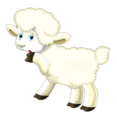 Cartoon funny sheep thinking and watching - isolated - illustration for children