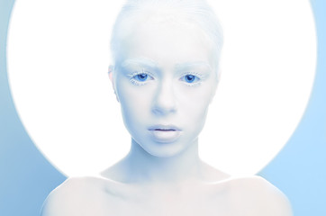 woman with white make-up studio portrait of an albino - obrazy, fototapety, plakaty