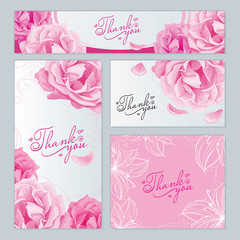 business cards, labels of different sizes with a pattern of flowers roses, lily petal