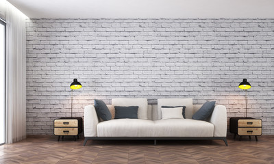 White brick wall living room design